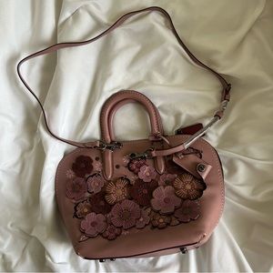 Coach 1941 Rogue 25 Tea Rose in Black & Burgundy Leather & Suede Handbag